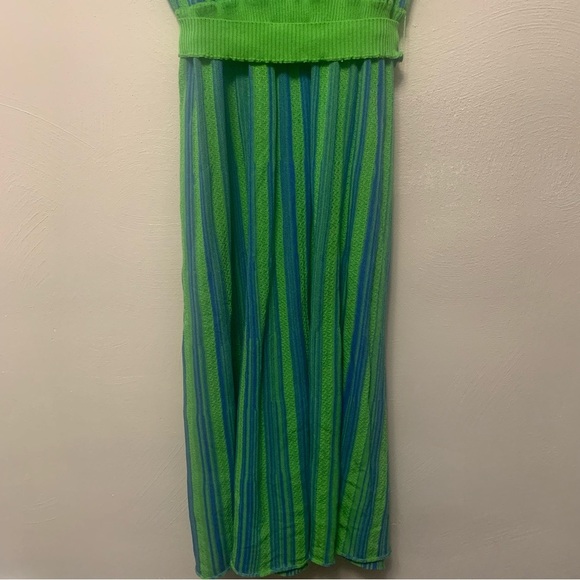 Misook Sleeveless Soft Ribbed Knit Belted Maxi Dress Green Blue Striped Size XL - Picture 8 of 11